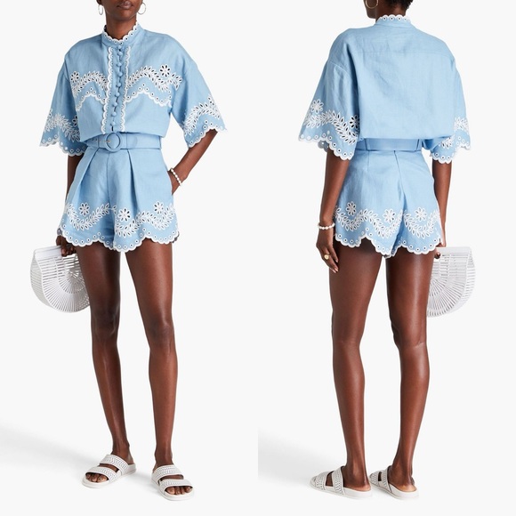 Zimmermann Pants - Zimmermann Junie Broderie Anglaise Linen Shorts